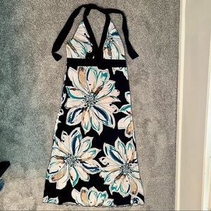 Enfocus Studio Brown with Blue and White Floral Maxi Dress Size 14